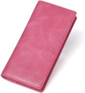 👛 huztencor women's rfid blocking bifold multi credit card holder wallet with zipper pocket - slim, long & thin - pink logo