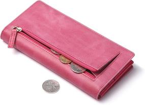 img 1 attached to 👛 Huztencor Women's RFID Blocking Bifold Multi Credit Card Holder Wallet with Zipper Pocket - Slim, Long & Thin - Pink
