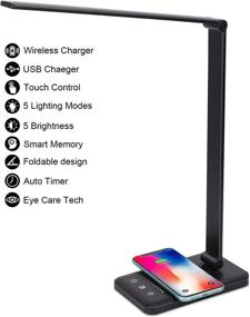img 3 attached to Versatile LED Desk Lamp: Wireless Charger, USB Port, Touch Control, 5 Brightness 🔌 Levels & 5 Lighting Modes - Eye-Caring Black Office Lamp with Auto Timer & Adapter