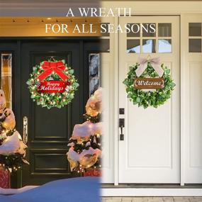 img 3 attached to 🎄 Holiday Wreaths for Front Door - 16 inch, featuring Happy Holidays and Welcome Signs | Lighted Christmas Wreath Xmas Wreath for All Seasons