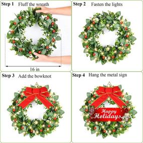 img 1 attached to 🎄 Holiday Wreaths for Front Door - 16 inch, featuring Happy Holidays and Welcome Signs | Lighted Christmas Wreath Xmas Wreath for All Seasons