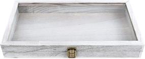 img 4 attached to 📦 MOOCA Natural Wood Glass Top Jewelry Display Case: Stylish Storage Box with Metal Clasp, Grey