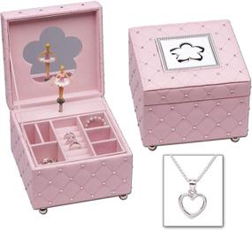 img 3 attached to Pink Music Jewelry Box: Indulge in Luxury with Ballerina & Girls Sterling Silver Heart Necklace