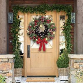 img 3 attached to 🎄 16 Inch Pre-Lit Artificial Christmas Wreath with Nativity Scene, Flocked and Adorned with Mixed Decorations, Warm LED Lights - Wintry Pine