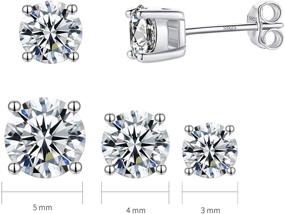 img 3 attached to 👂 Set of 3 Hypoallergenic 925 Sterling Silver Stud Earrings with Cubic Zirconia for Women, Men, Girls, and Boys