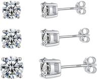 👂 set of 3 hypoallergenic 925 sterling silver stud earrings with cubic zirconia for women, men, girls, and boys logo