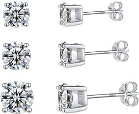 img 4 attached to 👂 Set of 3 Hypoallergenic 925 Sterling Silver Stud Earrings with Cubic Zirconia for Women, Men, Girls, and Boys