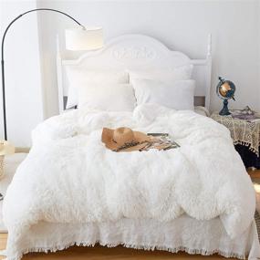 img 4 attached to 🛏️ Cozy and Luxurious Shaggy Fluffy Duvet Cover Set - Queen Size