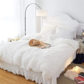 img 3 attached to 🛏️ Cozy and Luxurious Shaggy Fluffy Duvet Cover Set - Queen Size