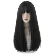 💇 7jhh wigs black synthetic hair dye wig for women - natural long straight wig with bangs (22inch) logo