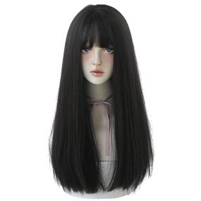 img 4 attached to 💇 7JHH WIGS Black Synthetic Hair Dye Wig for Women - Natural Long Straight Wig With Bangs (22inch)