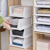 📦 efficient stackable closet wardrobe storage box organizer: easy open and folding, plastic white shelves pull out like a drawer, ideal for home, bedroom, kitchen logo