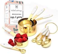 🥄 gold stainless steel measuring cups and spoons set - white silicone handle - 8pc cute measuring cups - kitchen accessories - metal measuring cups set logo