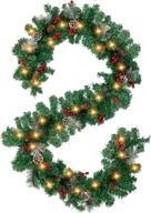 🎄 joybest 9-foot battery operated prelit christmas garland - 100 led greenery lighted pine garland for outdoor & indoor holiday decorations - xmas mantle garland (warm white) logo