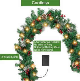 img 2 attached to 🎄 JoyBest 9-Foot Battery Operated Prelit Christmas Garland - 100 LED Greenery Lighted Pine Garland for Outdoor & Indoor Holiday Decorations - Xmas Mantle Garland (Warm White)