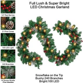 img 3 attached to 🎄 JoyBest 9-Foot Battery Operated Prelit Christmas Garland - 100 LED Greenery Lighted Pine Garland for Outdoor & Indoor Holiday Decorations - Xmas Mantle Garland (Warm White)