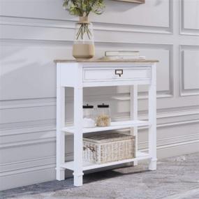 img 3 attached to 🤍 White 3 Tier Console Table with Drawer and Open Storage Shelf - Ideal Accent Sofa Table for Living Room Entryway Hallway - by oneinmil