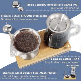 img 3 attached to ☕ Aquach Pour Over Coffee Maker Set | Extra Large Coffee Dripper, 28 oz Glass Carafe | Stainless Steel Coffee Scoop & Bamboo Storage Tray | Unique Set for Home or Office