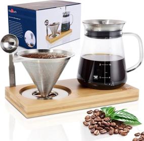 img 4 attached to ☕ Aquach Pour Over Coffee Maker Set | Extra Large Coffee Dripper, 28 oz Glass Carafe | Stainless Steel Coffee Scoop & Bamboo Storage Tray | Unique Set for Home or Office