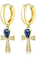 uhibros gold cross dangle earrings for women - 14k gold plated, hypoallergenic pave cz birthstone pendant hoop earrings – dainty sapphire huggie earrings for teen girls logo