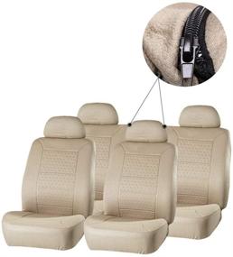 img 4 attached to OCPTY Car Seat Cover: Stretchy Universal Cushion for Most Cars | Breathable & Washable | Headrest included | Durable and Stylish Beige Design