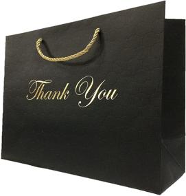 img 2 attached to 🛍️ 12 Pack of Large Black Thank You Bags - Premium Quality Matte Boutique Black Paper Gift Bags with Handles - 13x5x10 - Fancy Gold Foil - Modern Merchandise Bags for Wigs, Shoes, Clothing, and Shopping