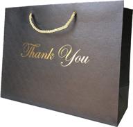 🛍️ 12 pack of large black thank you bags - premium quality matte boutique black paper gift bags with handles - 13x5x10 - fancy gold foil - modern merchandise bags for wigs, shoes, clothing, and shopping logo