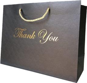 img 4 attached to 🛍️ 12 Pack of Large Black Thank You Bags - Premium Quality Matte Boutique Black Paper Gift Bags with Handles - 13x5x10 - Fancy Gold Foil - Modern Merchandise Bags for Wigs, Shoes, Clothing, and Shopping