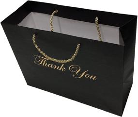 img 1 attached to 🛍️ 12 Pack of Large Black Thank You Bags - Premium Quality Matte Boutique Black Paper Gift Bags with Handles - 13x5x10 - Fancy Gold Foil - Modern Merchandise Bags for Wigs, Shoes, Clothing, and Shopping