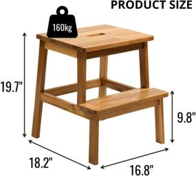 img 3 attached to 🪜 BEEFURNI Rectangular 2 Steps Ladder: Sturdy Acacia Wood Footstool Furniture for Rustic Home Décor and Stylish Kids Room Decorations