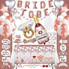 img 4 attached to 💍 Bridal Shower Decorations Naughty, Rose Gold Bachelorette Party Supplies Kit - Bachelorette Veil, Bride-to-Be Sash &amp; Balloons, Photobooth Props, Tiara Tattoos, Table Runner