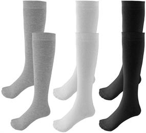 img 4 attached to School Uniform Cotton Knee High Socks for Girls and Boys - Topbuti Pack of 3