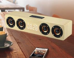 img 1 attached to Wireless Wooden Bluetooth Speaker Desktop Portable Speaker Support TF Card Aux Hands-Free Audio Listening To The Radio (Wood Grain Yellow Alarm Clock)