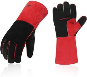 img 4 attached to Vgo 2-Pairs Cow Split Leather Welding Gloves for Oven, Grill, Fireplace, Stove, Pot Holder, Tig Welder, Mig, BBQ - Red, 13.5in (CB6638)