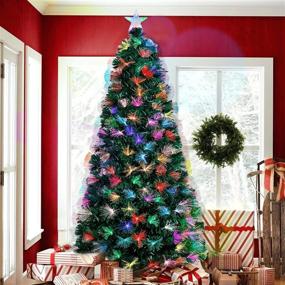 img 4 attached to 🎄 6ft Pre-Lit Fiber Optic Christmas Tree by Blissun - Prelit Artificial Xmas Tree with Color Changing Lights, Top Star - Indoor/Outdoor Holiday Decorations