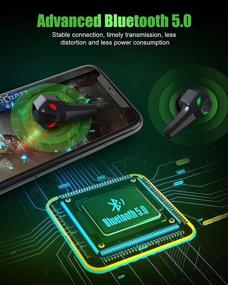 img 1 attached to 🎮 Игровые наушники: KMOUK Bluetooth 5.0 True Wireless наушники с USB-C быстрой зарядкой, красивыми световыми эффектами, режимами музыки и игр, и игровыми наушниками с ультранизкой задержкой в 48 мс