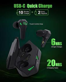 img 2 attached to 🎮 Игровые наушники: KMOUK Bluetooth 5.0 True Wireless наушники с USB-C быстрой зарядкой, красивыми световыми эффектами, режимами музыки и игр, и игровыми наушниками с ультранизкой задержкой в 48 мс