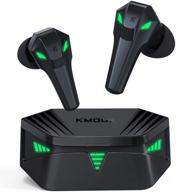 🎮 gaming earbuds: kmouk bluetooth 5.0 true wireless earbuds with usb-c quick charge, cool light effects, music & game modes, and 48ms ultra low-latency gaming earphones logo