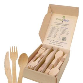 img 4 attached to 🌱 WoodAble Disposable Wooden Cutlery Set - Biodegradable Eco Alternative to Plastic (100 Count - 40 Forks, 40 Spoons, 20 Knives)