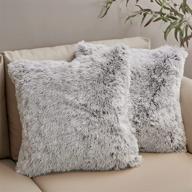 🛋️ cheer collection set of 2 shaggy long hair throw pillows - soft & plush faux fur accent pillows - 18x18 inches, gray ombre: luxurious & stylish home decor logo