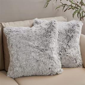 img 4 attached to 🛋️ Cheer Collection Set of 2 Shaggy Long Hair Throw Pillows - Soft & Plush Faux Fur Accent Pillows - 18x18 inches, Gray Ombre: Luxurious & Stylish Home Decor