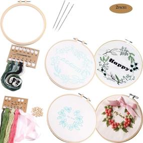img 4 attached to 🧵 Beginner-Friendly 2 Pack Embroidery Kit: Plastic Embroidery Hoops & Stamped Floral Patterns