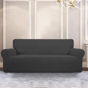 img 3 attached to Protective Stretch Sofa Slipcover - Spandex Jacquard Non Slip Soft Couch Sofa Cover | Washable Furniture Protector with Non Skid Foam and Elastic Bottom for Kids | Sofa, Dark Gray