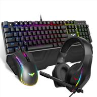 havit wired mechanical keyboard mouse headset kit: blue switch keyboards, gaming mouse & rgb headphones for laptop computer pc games logo