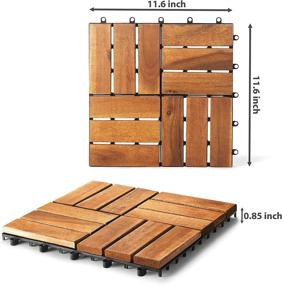 img 1 attached to 🔲 Pack of 10 Wood Interlocking Flooring Tiles (12" x 12") - Solid Wood Acacia Deck Tiles, Outdoor Interlocking Patio Tiles, Waterproof All Weather, Natural Color (12 Slat)