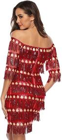 img 2 attached to 👗 Cute Off The Shoulder Sequin Fringe Mini Dress: CHARTOU Womens Evening Gown