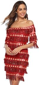 img 3 attached to 👗 Cute Off The Shoulder Sequin Fringe Mini Dress: CHARTOU Womens Evening Gown