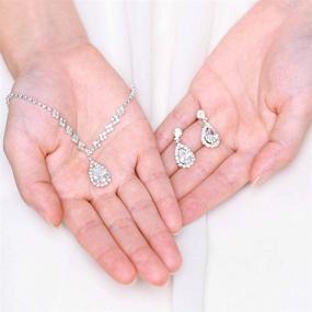 img 2 attached to 💍 Stunning Aukmla Bride Wedding Necklace Earrings Set: Silver Rhinestones Bridal Crystal Jewelry for Women and Girls (Set of 3)