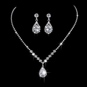 img 4 attached to 💍 Stunning Aukmla Bride Wedding Necklace Earrings Set: Silver Rhinestones Bridal Crystal Jewelry for Women and Girls (Set of 3)