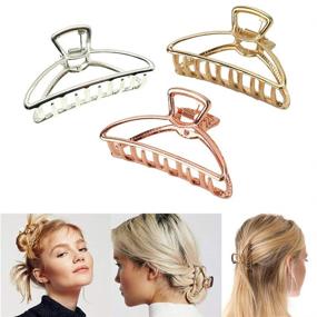 img 4 attached to 🌼 VinBee 3 Pack Metal Hair Claw Clips Hair Catch Barrette Jaw Clamp Set - Ideal for Thick Hair, Half Bun Hairpins - Silver, Gold, Rose Gold